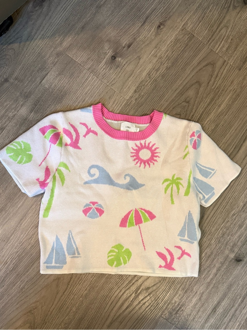 Summer Motif Knit Crop Top - Pink, Green, Blue